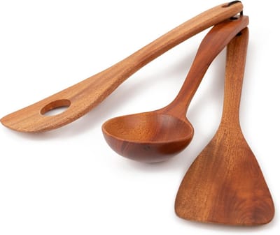 Khaya - houten kookgerei - 2 spatels & 1 soeplepel - eco-vriendelijk - vegan