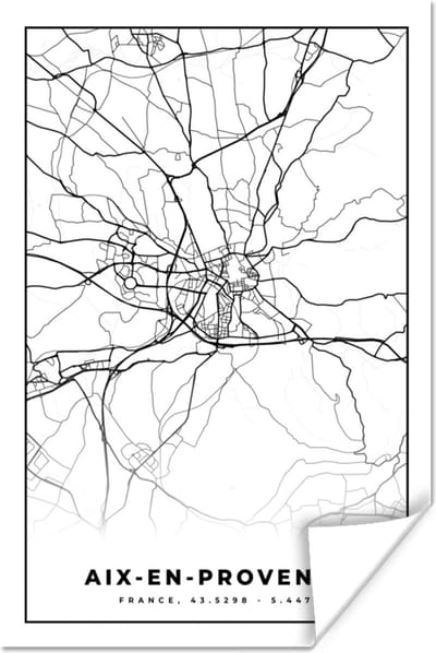 Poster Stadskaart - Aix-en-Provence - Frankrijk - Kaart - Plattegrond - Zwart wit - 120x180 cm XXL