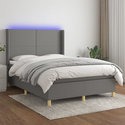 vidaXL - Boxspring - met - matras - en - LED - stof - donkergrijs - 140x200 - cm