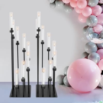 Tafelkandelaars Set - Kaarsenstandaards - Romantische sfeer - Acryl windkappen - 8 armen - Zwart
