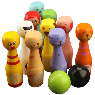 Houten Dieren Bowlingbal voor Kinderen Ouder-Kind Binnen Interactie Baby Sport Voordelen Intelligentie Jongens En Meisjes Speelgoed beige