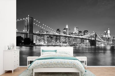 Behang - Fotobehang New York - Brug - Brooklyn - Zwart wit - Architectuur - Breedte 360 cm x hoogte 240 cm