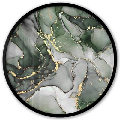 Poster in lijst Rond - Fotolijst 40x40 cm - Posters - Luxe - Marmer - Groen - Ronde posterlijst zwart - Decoratie - Wanddecoratie woonkamer - Muurdecoratie slaapkamer