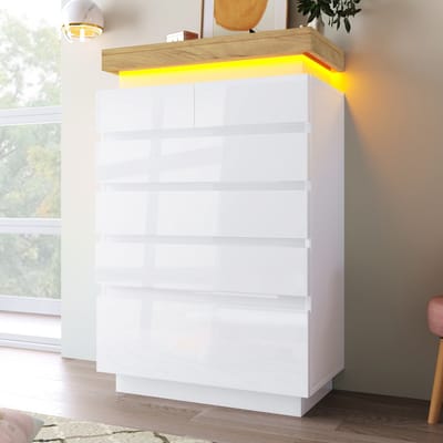REDOM Ladekast - 6 Lades met Ledverlichting - Modern - Woonkamer of Slaapkamer - Hout - Wit - 115 x 73 x 39 cm