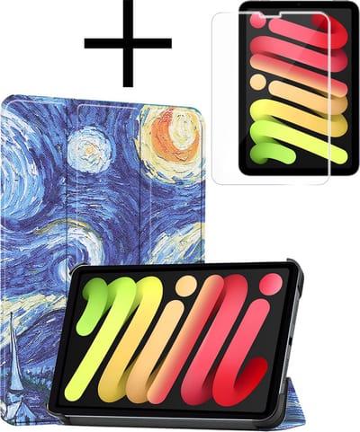 Hoes - Geschikt voor Apple iPad Mini 7 (2024) - 8.3 inch - 7e Generatie - Met Screenprotector - Trifold Bookcase - Hard Cover - Hardcover Book Case - Tablet Hoesje - Sterrenhemel