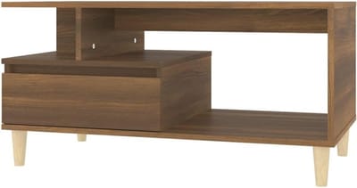 Salontafel - Bijzettafel Koffietafel - Woonkamer Meubel - Bewerkt Hout Constructie - 90x49x45 cm - Bruin Eiken