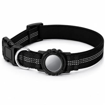 Hondenhalsband Geschikt voor Apple AirTag – Reflecterende Halsband met Geïntegreerde Houder – Waterbestendig – Verstelbaar – Zwart XS