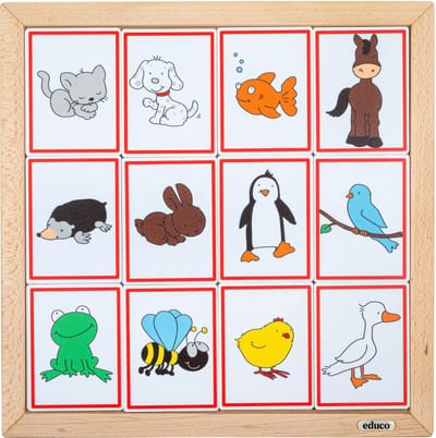 Educo Sorteerlotto - Dieren en hun huisjes - Houten speelgoed - Houten puzzel - Educatief speelgoed - Kinderspeelgoed - 34x34cm - 9 stukjes