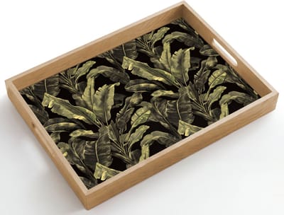 Dienblad hout 50x35 cm - Schootdienblad - Botanisch - Bladeren - Groen - Borrelplank rechthoek - Plateau dienbladen