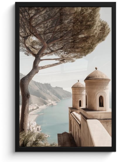 Poster in lijst - Fotolijst 40x60 cm - Posters - Kust - Klif - Boom - Gebouw - Posterlijst zwart - Decoratie - Wanddecoratie woonkamer - Muurdecoratie slaapkamer