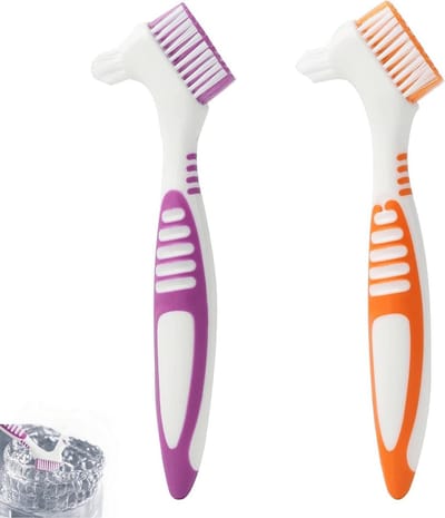Tandenborstel Set - Reinigingsborstels Gebit - Tandprothesen Reinigen - Ergonomische Handgreep - 2 Stuks - Oranje