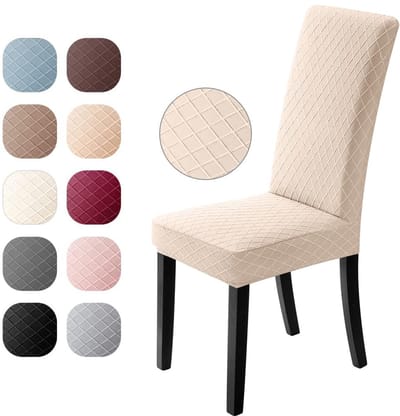 Stoelhoezen Elastische Moderne Stoelbeschermer, Eetstoelhoezen Verwijderbare Wasbare Stoel Kussenovertrekken Jacquard Stoel Meubelbeschermers Hoezen voor Eetkamer/Hotel(4 Stuks,Beige)