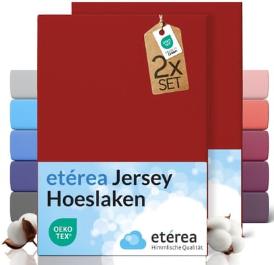 etérea Jersey hoeslaken 2-pack 100x200-120x200 cm (hoek 25 cm) 100% katoen - Kersenrood