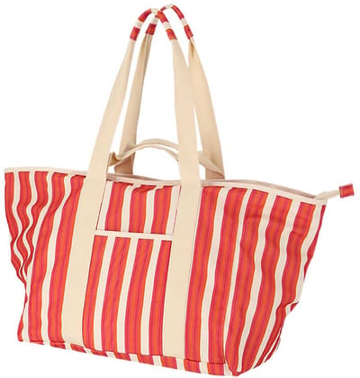 Strandtas Dames XL met Rits – Roze Gestreepte Shopper – Grote Canvas Beach Bag – Vakantie & Weekendtas
