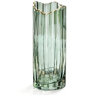 Vaas, 30 cm, cilinderglas, bloemenvaas, glazen vazen met gouden rand, bloemenvaas, modern, voor bruiloftsdecoratie, tafeldecoratie, vazen, tulpenvaas, bloemenvaas (groen)