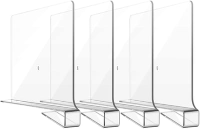Kastverdelers – 4 stuks – Acryl Plankverdelers voor Kledingkast & Opbergkast – 30 x 20,5 cm – Stevige Schapverdelers – Zonder Boren – Heldere Organizers