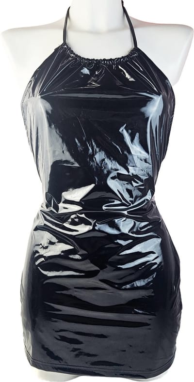 BamBella® Jurk - Maat L/XL - Zwart dames kleding sexy Glans kleding mix van Latex en stof Datex Wetlook