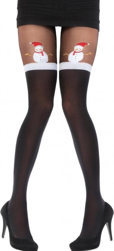 Pretty Polly Panty - Kerst - Christmas - Snowman - Mock Hold Up Panty - One Size - Zwart/Mix