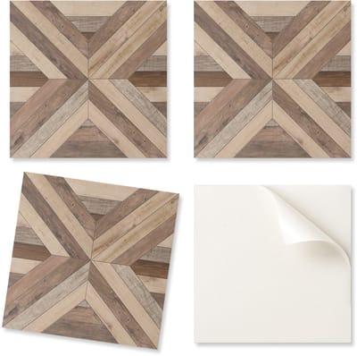 Zelfklevende PVC-tegels met een motief, perfect voor de hal. Houten paneelpatroon, 20x20x20 cm.