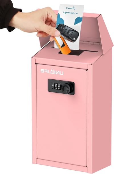 Roze metalen wandmontage brievenbus met combinatie slot, sleutel drop box en veilige donatieboxen voor buitengebruik