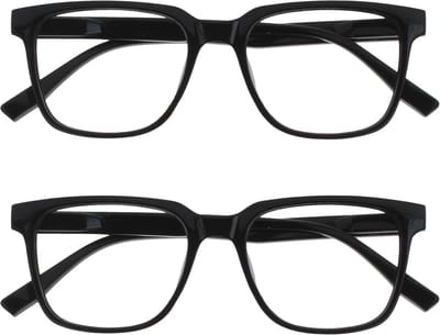 Leesbril Set van 2 - Groot Rechthoekig Montuur - Zwart - Unisex - Veerscharnieren - +2.50 Diopter