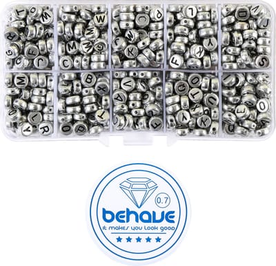 Behave Letterkralen Set - Zilver met Zwarte Letters - Acryl - Kralen - Alfabet Kralen - 7mm - 624 Stuks