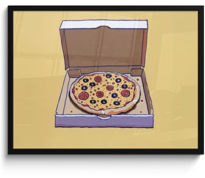 Poster in lijst - Fotolijst 70x50 cm - Posters - Pizza - Doos - Salami - Illustratie - Posterlijst zwart - Decoratie - Wanddecoratie woonkamer - Muurdecoratie slaapkamer