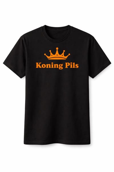 Koning Pils T-shirt – Zwart – Heren & Dames – Perfect voor EK, WK, Koningsdag & Festivals – Maat XS