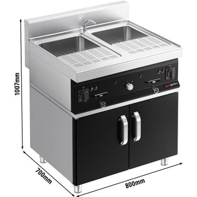 GGM Gastro Elektrische pastakoker met vulkraan - 2x 26 liter - 12,0kW - op kast met 2 deuren - 700 serie zwart