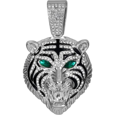 Nouveau Pendentif Tête de Tigre aux Yeux Verts Hip-hop Tendance Bijoux pour Hommes. 1 gray