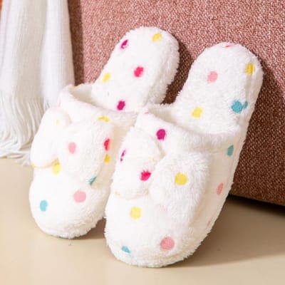 Dames Winter Huispantoffels Schattige Herfst Strik Warmte Dik Pluche Pvc Antislip Vrijetijdsschoenen Zachte Slaapkamer Vloer 41 wit