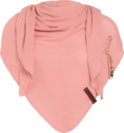 Knit Factory Lola Gebreide Omslagdoek - Driehoek Sjaal Dames - Katoenen sjaal - Luchtige Sjaal voor de lente, zomer en herfst - Apricot - Roze - 190x85 cm - Inclusief sierspeld