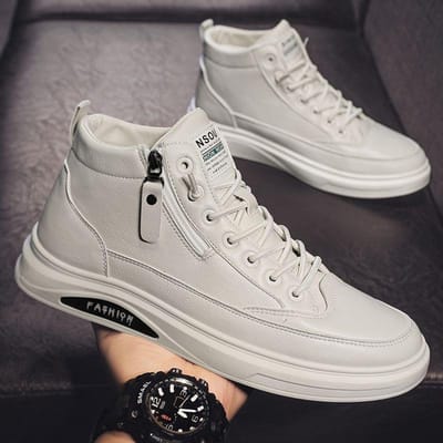 Lente Herenschoenen Nieuwe Ademende Antislip Hoge Heren Kokschoenen Koreaanse Veelzijdige Zwarte Leren Schoenen Casual Board Schoenen 44