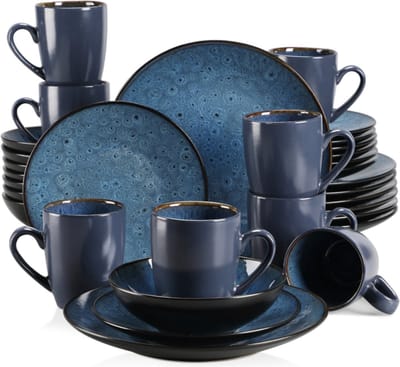 Bolt Edge Serviesset - Blauw Porselein - 8 Persoons - 32 Delig - Luxe Bordenset