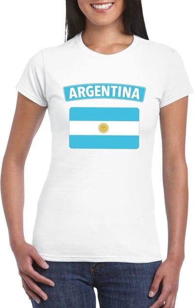 Vlag Argentinie t-shirt - wit - met vlag van het land print - voor dames - korte mouwen - supporters S