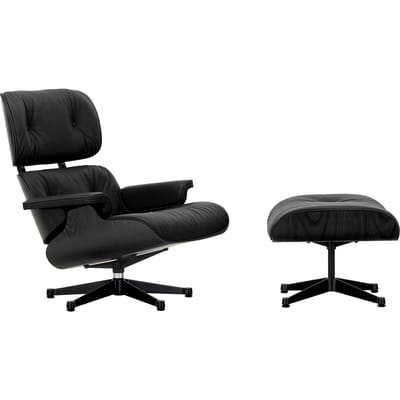 Vitra Lounge Chair & Ottoman - basic dark gepoedercoat - Leder Premium F nero - VitraKastanieSchwarz