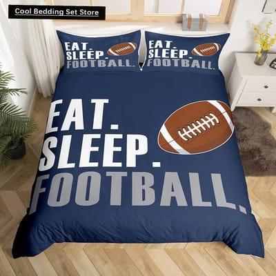3D American Football Koning Koningin Dekbedovertrek Balsporten Beddengoedset voor Kinderen Tieners Jongen Sportfans 23 stuks Polyester Dekbedovertrek 70x133cm 2pcs