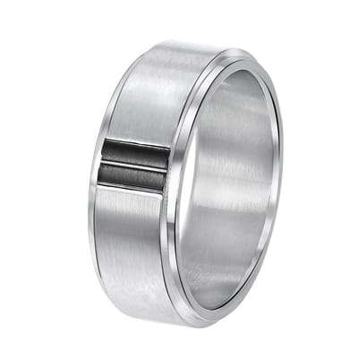 Lucardi Heren Ring mat/glans met zwart - Ring - Vaderdag Cadeautje - Staal - Zilverkleurig