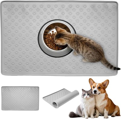 Famanu – Voerbakonderlegger voor honden, voerbakonderlegger voor katten, siliconen onderlegger, hondenbak, onderlegger voor katten, waterdichte antislip voermatten, voerbakonderlegger voor honden en katten (48