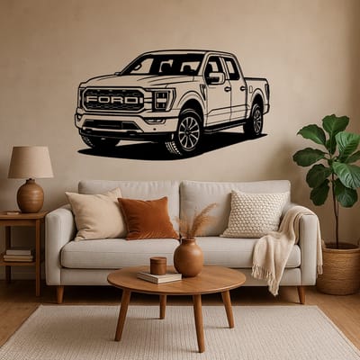 Houten Wanddecoratie Ford F-150 – 75 cm Pickup Muurdecoratie – Zwart Laser Gesneden Design – Robuuste Wall Art voor Garage, Mancave of Woonkamer – Cadeau voor Autoliefhebber & Pickup Fans