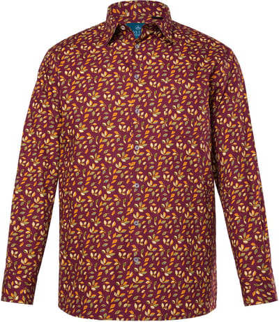 Boston Park - Heren - Overhemd lange mouwen bloemenmotief kentkraag - Aubergine - Maat 3XL