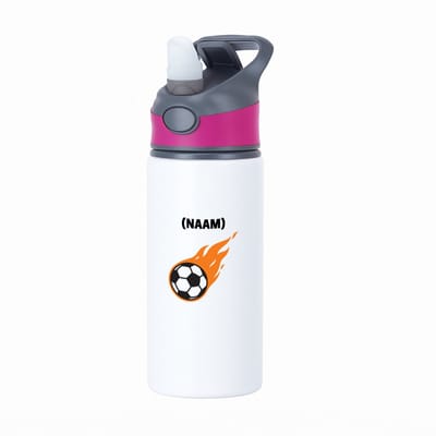 Hacebo® - Voetbal met eigen naam waterfles met rietje roze - Voetbal - Voetballer - Sport - water fles - 650ML