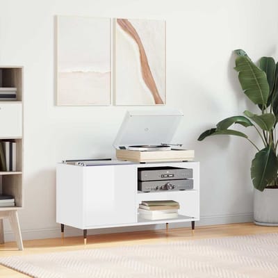 vidaXL - Platenkast - 85x38x48 - cm - bewerkt - hout - hoogglans - wit
