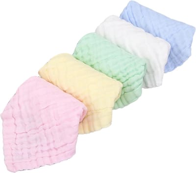 Baby face wipes, children's wet wipes, soft newborn baby face towels, bath towels, 5-pack, 12x12 inches (white + yellow + pink + green + blue)
