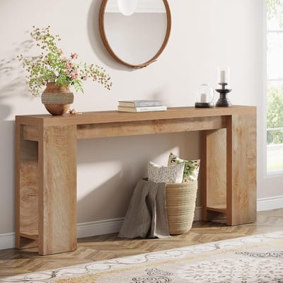 Tribesigns Consoletafel - Bijzettafel - Sidetable Industrieel - Houten - Natuurlijk Hout - 160 x 29.5 x 85 cm