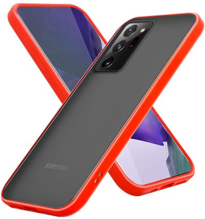Cadorabo Hoesje geschikt voor Samsung Galaxy NOTE 20 ULTRA in Mat Rood - Zwarte Knopen - Hybride beschermhoes met TPU siliconen Case Cover binnenkant en matte plastic achterkant