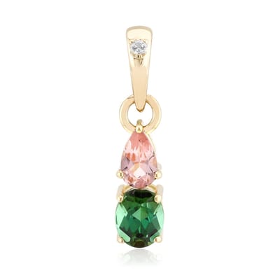 Cavill - 9K Geelgouden Hanger - Groene Benedito Toermalijn 0,422 ct & Roze Nigeriaanse Toermalijn 0,217 ct - Luxe Elegante Ovale Hanger 18x4 mm
