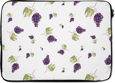 Laptophoes 14 inch - Druiven - Paars - Wit - Laptop sleeve - Binnenmaat 33x23 cm - Zwarte achterkant