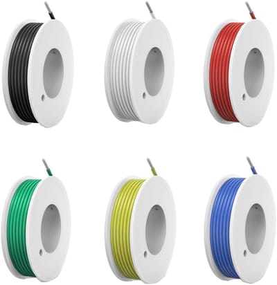 Flexibele Siliconen Elektrische Draad Set 22 AWG - 6 Kleuren (Zwart, Wit, Rood, Blauw, Groen, Geel) - Vertind Koper