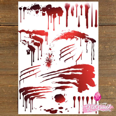 GetGlitterBaby® - Bloed Tattoo Halloween Decoratie Versiering / Carnaval Schmink Make Up Plak Tattoos / Tijdelijke Tattoo / Nep Tatoeage - Bloed